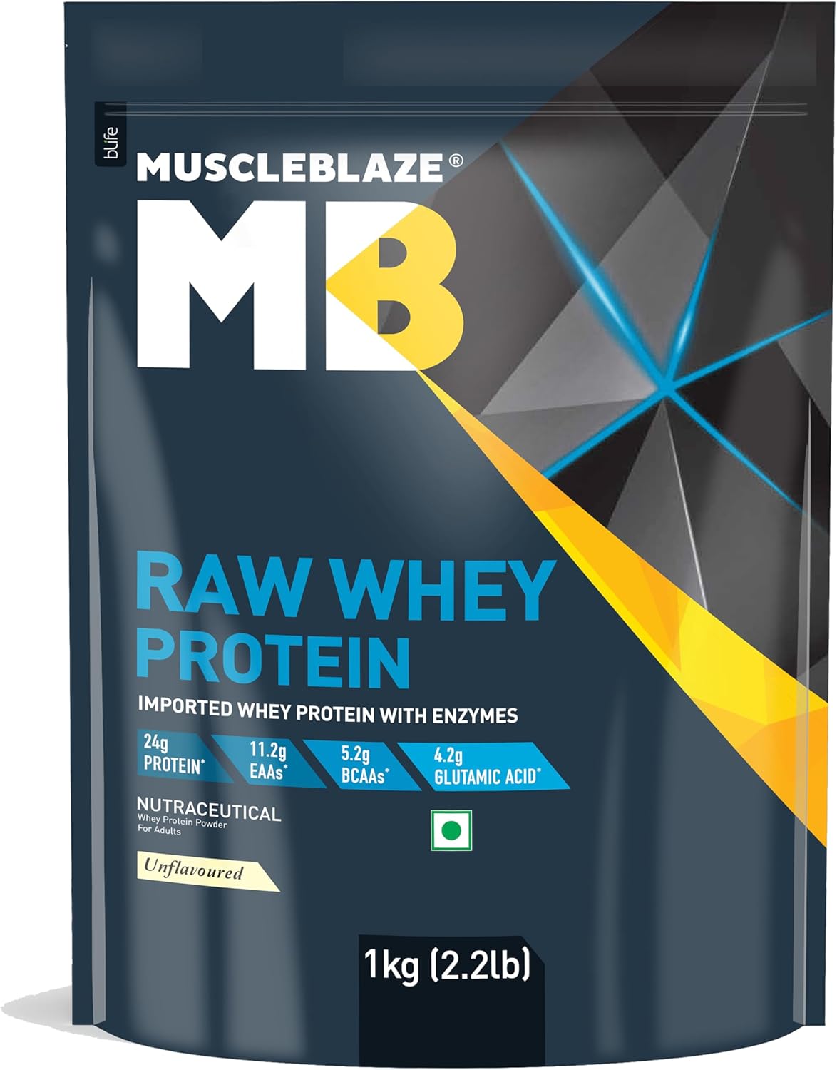 MuscleBlaze Raw Whey Protein Concentrate (Unflavoured, 1kg)