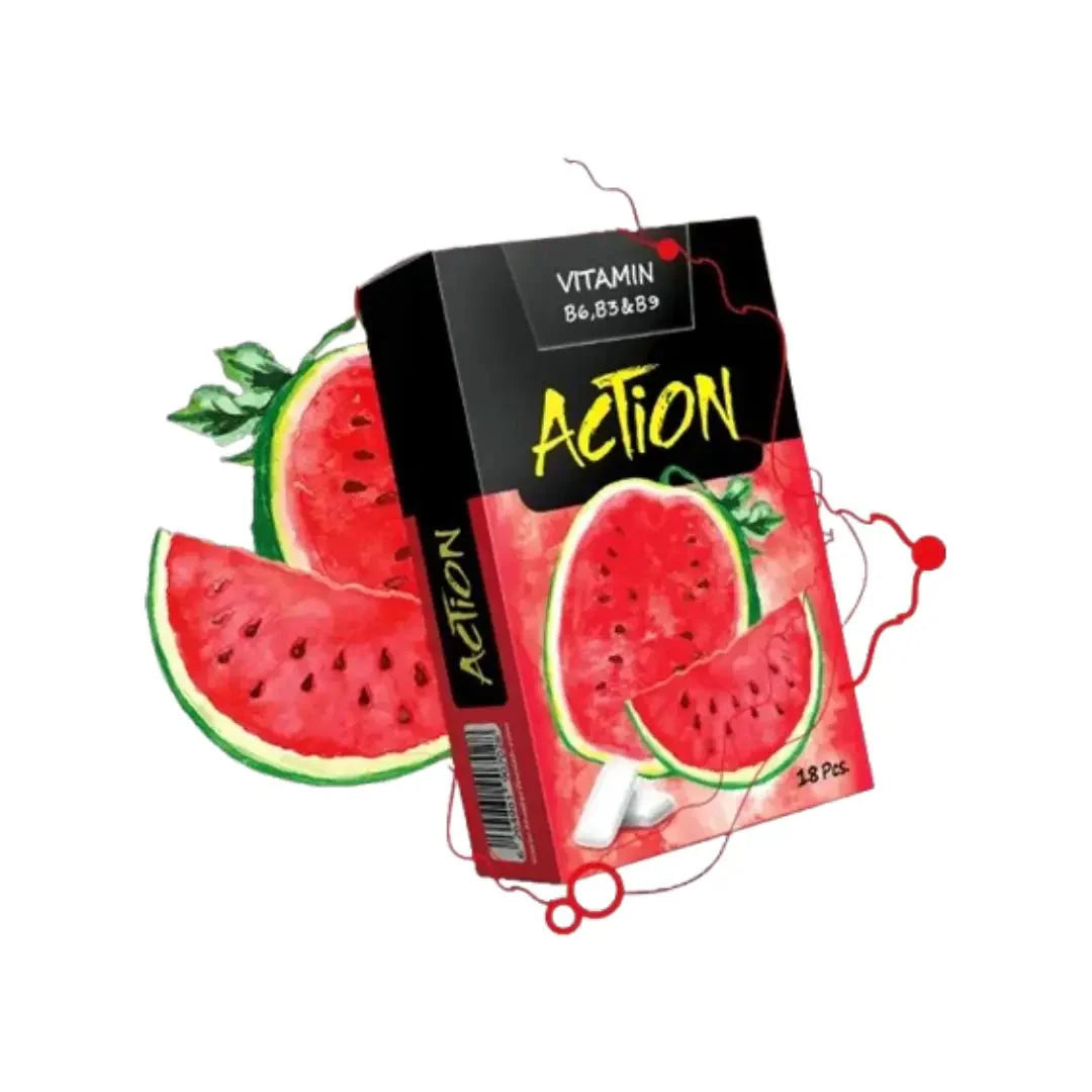 Action Gum بطعم البطيخ، عبوة قلّاب 18 قطعة
