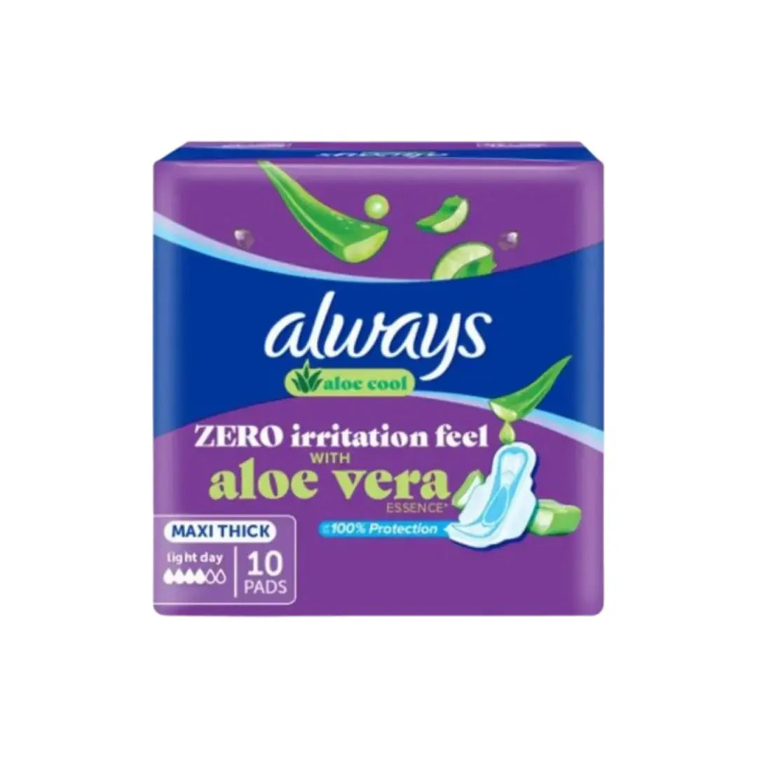 Always Cool & Dry فوط صحية ماكسي سميكة وناعمة بالأجنحة حجم كبير 10 فوط