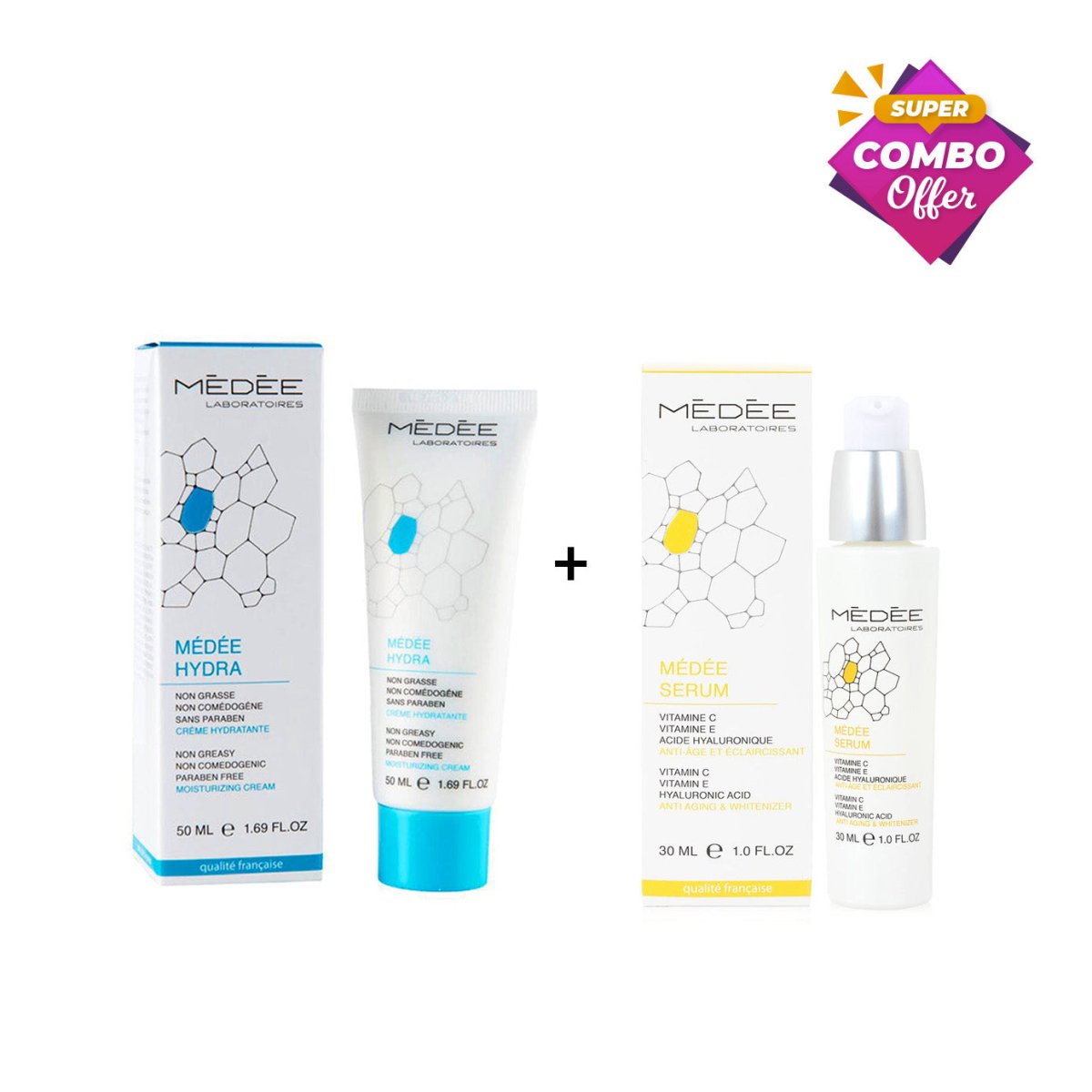 Super Combo Offer: MEDEE ANTI AGING AND WHITENIZER SERUM 30ML + MEDEE HYDRA MOISTURIZING Cream 50 ML