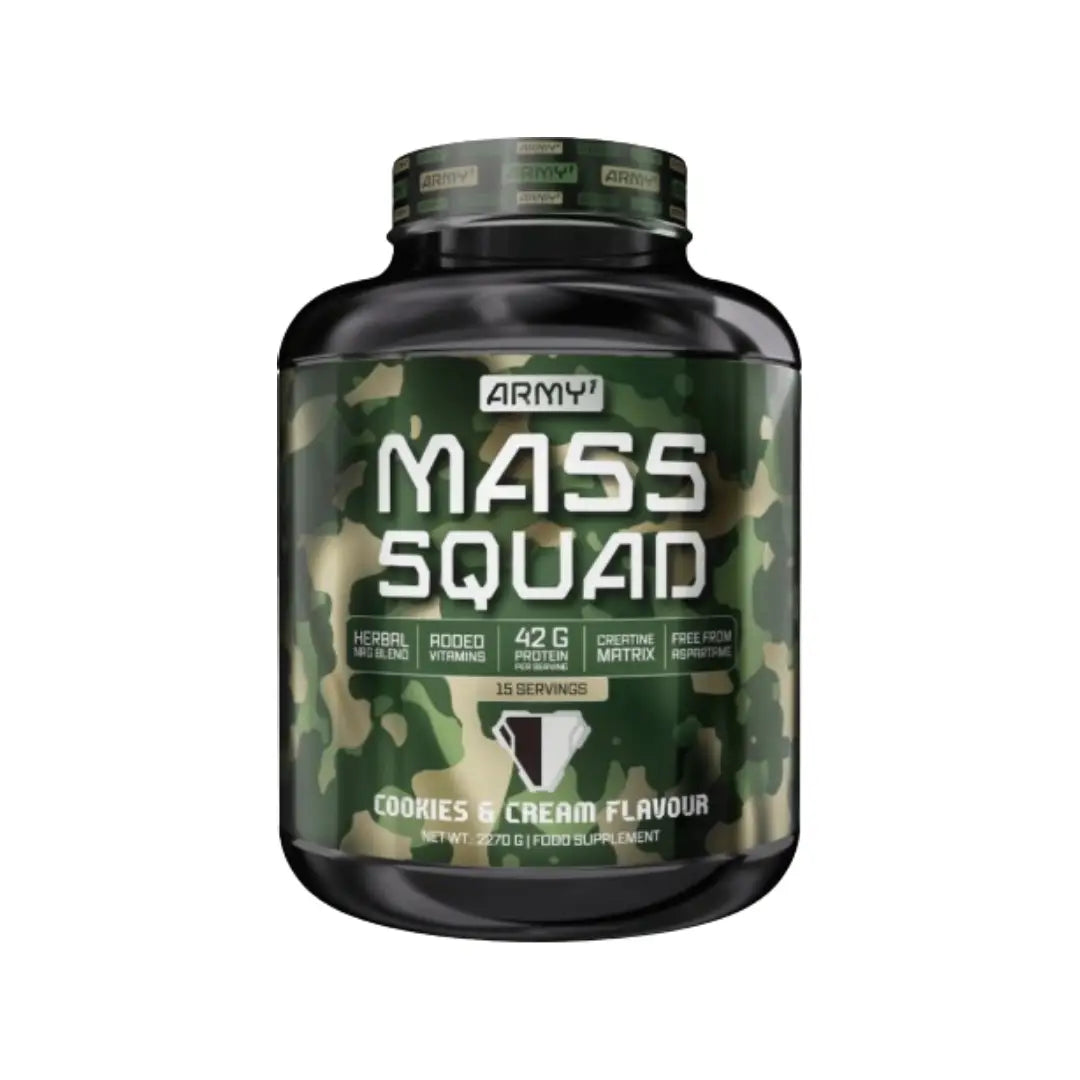 Army 1 Mass Squad Weight Gainer 2270g Cookies & Cream Flavour - 15 Servings