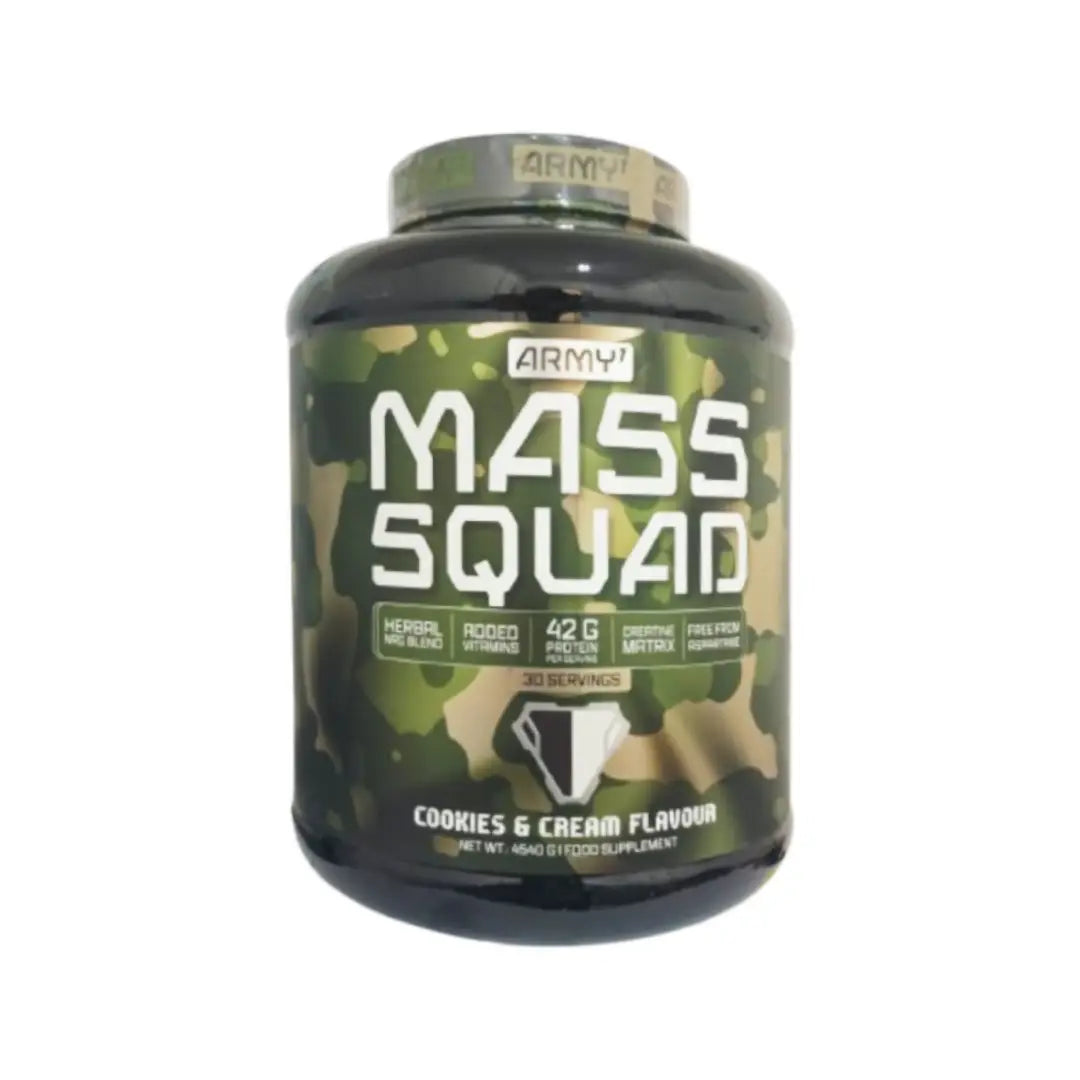 Army 1 Mass Squad Weight Gainer 4540g Cookies & Cream Flavour - 30 Servings