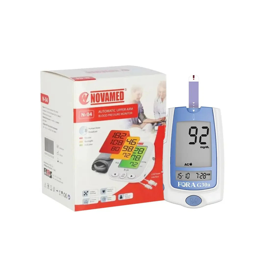 FORA COMFORT PLUS GLUCOSE MONITOR G30a+NOVAMED BP MONITOR N-04 OFFER PACK
